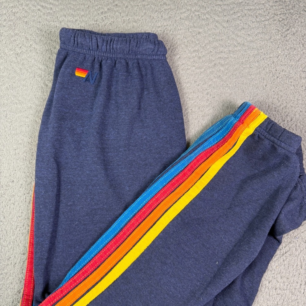 Aviator Nation Sweatpants Womens M Blue 5 Striped Rainbow Drawstring USA